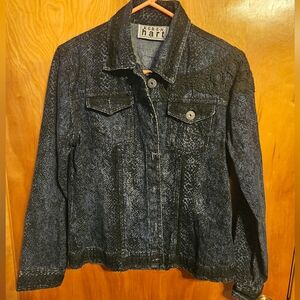 Vintage Keren Hart Vintage Snake Print Lace Jean Jacket Womens Blue Y2K Size M